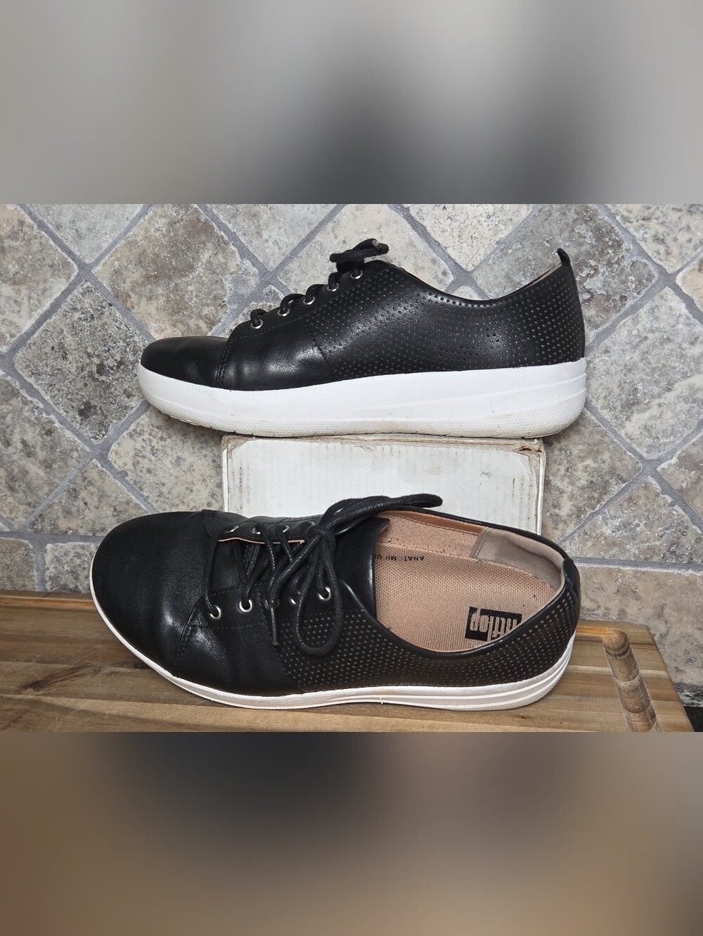 Womens Fitflop F-Sporty Scoop Cut Leather Shoes Sneakers Size 5 Black Leather